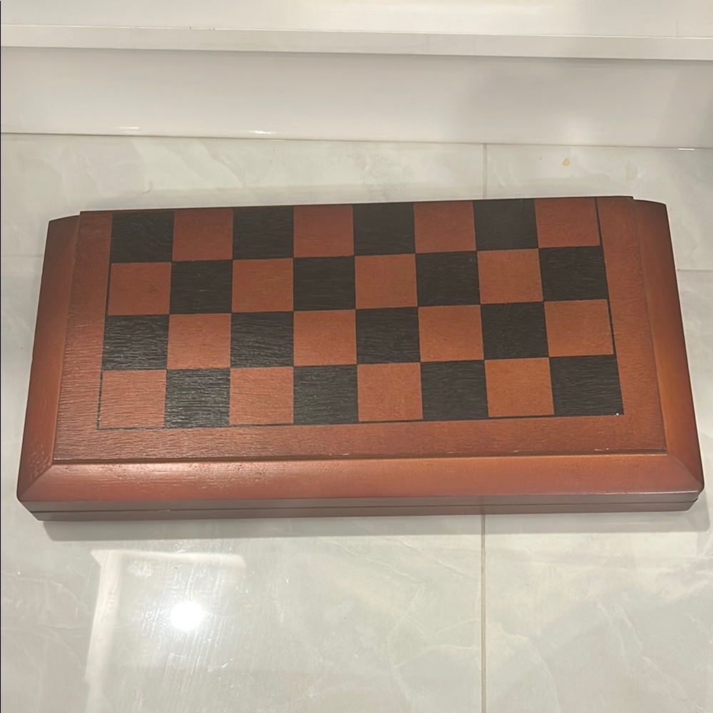 Wooden Chess and Checkers Board with Black and Brown Squares